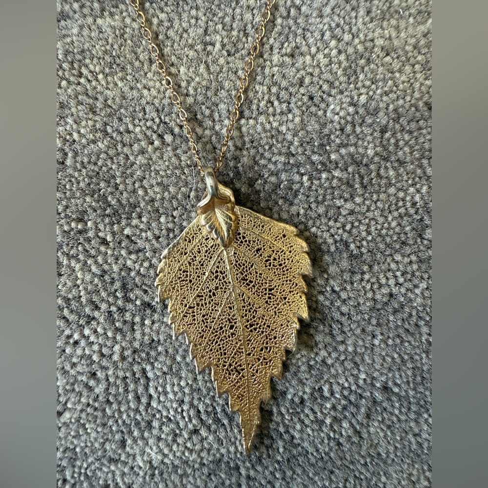 Vintage Gold Plated Gold Dipped Leaf Pendant Char… - image 1